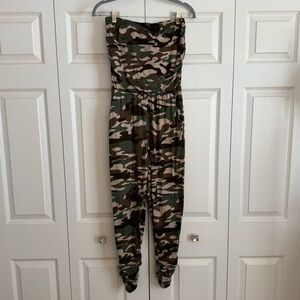 Almost Famous Camouflage Strapless Jumpsuit